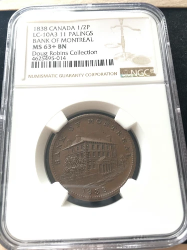 1838  LC-10A3  NGC Graded**MS-63+** Lower Canada Half Penny Token
