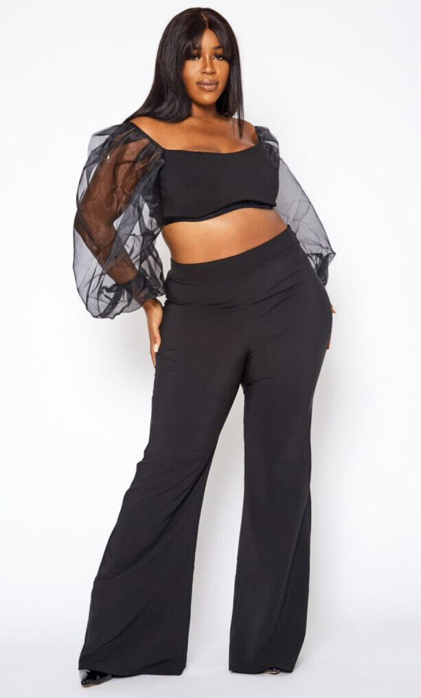 Women’s Plus Size Balloon Puff Sleeve Crop Top and Flare Pants Set Size 3X  / 16