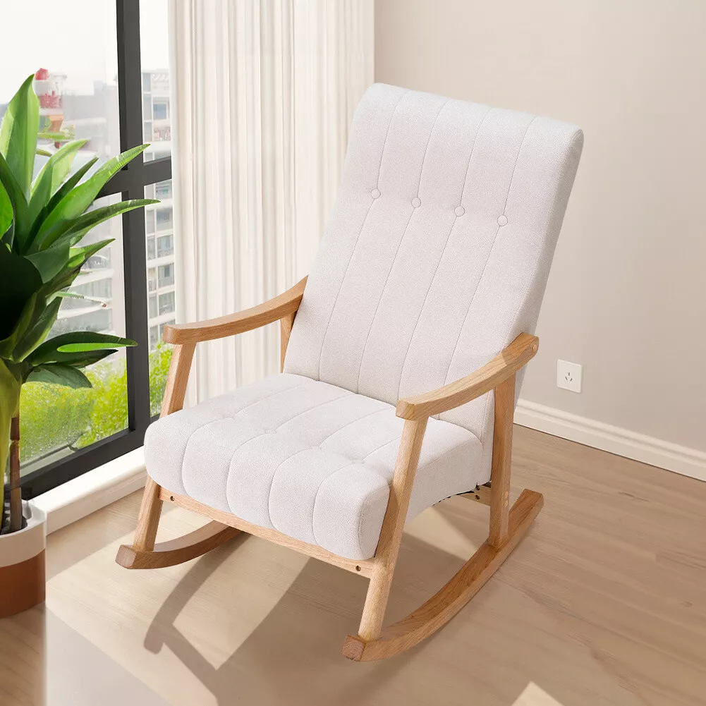 Rocking Chair Nursery Velvet Fabric Upholstery Armchair Wood