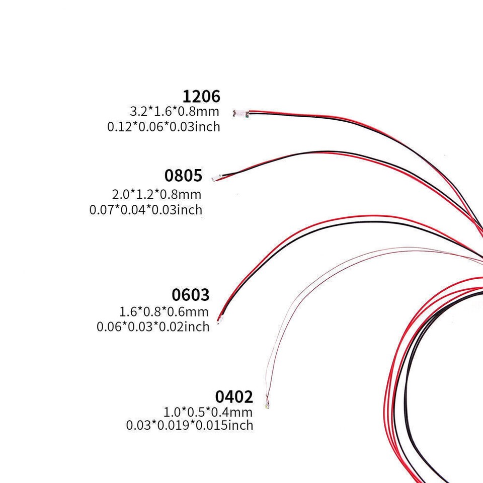 10X Wired Micro LED Pre-Soldered 0402,0603, 0805,1206 Copper Wire ...