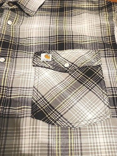 Carhartt Men's Long Sleeve Size XL Rugged Pearl Snap Gray Tan Plaid Relaxed Fit - Picture 3 of 9
