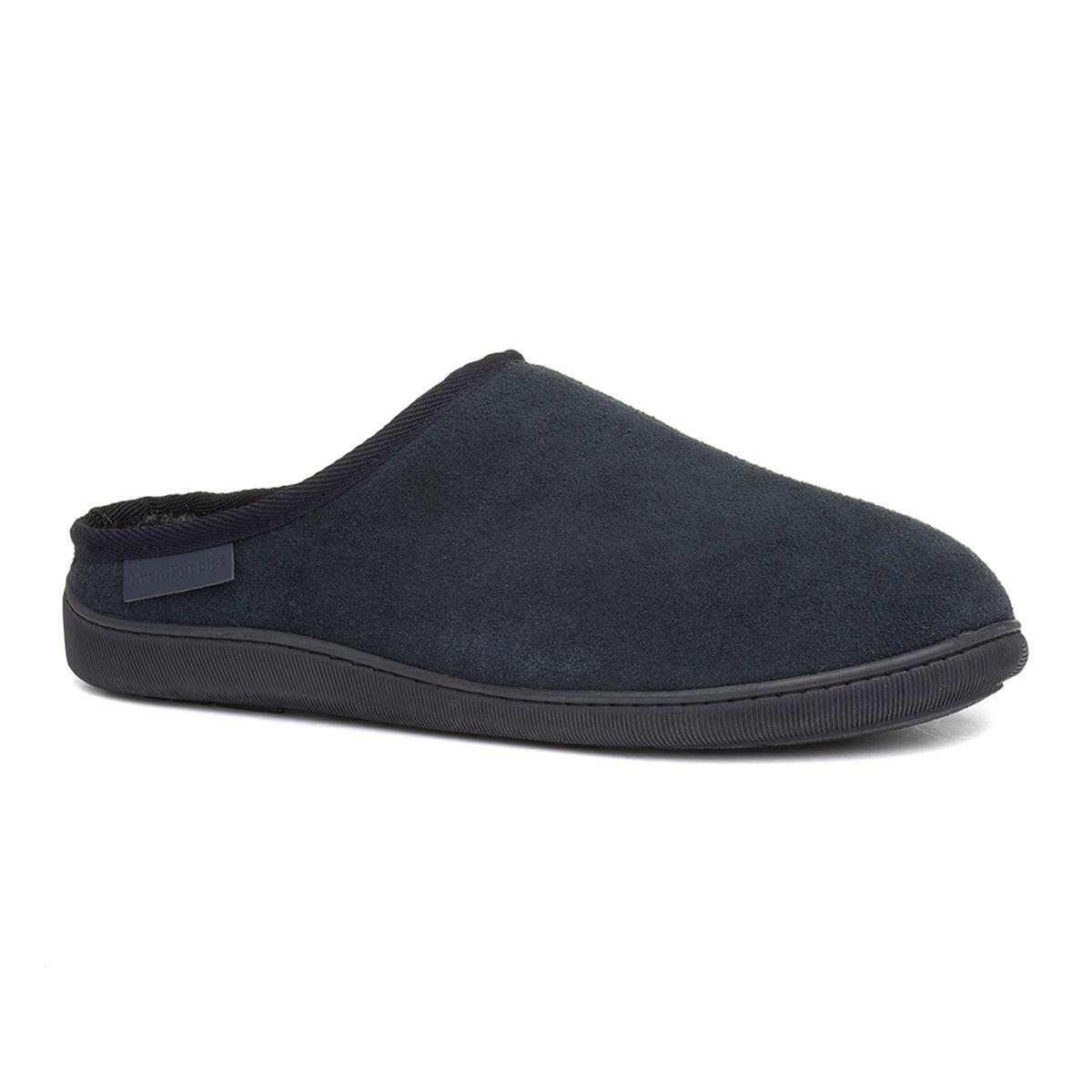 Hush Puppies Mens Slippers Blue Adults Mule Navy Suede Faux Fur Gift