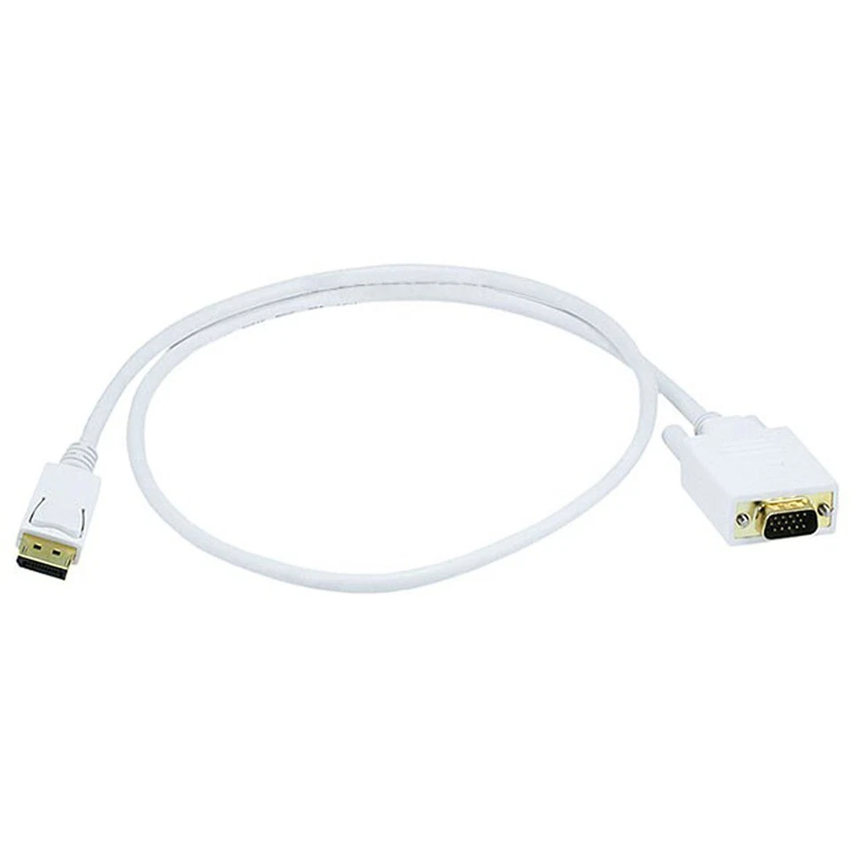 3FT DisplayPort PD to VGA Monitor Video Cable Shielded Gold Plated 28AWG White - Image 2 of 4