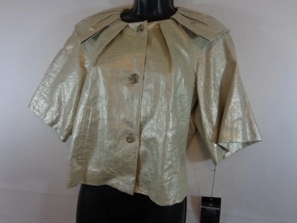 Etcetera Blazer Women's 6 Silver Faux Leather Short Sleeve Cropped New With Tag - Image 4 of 4