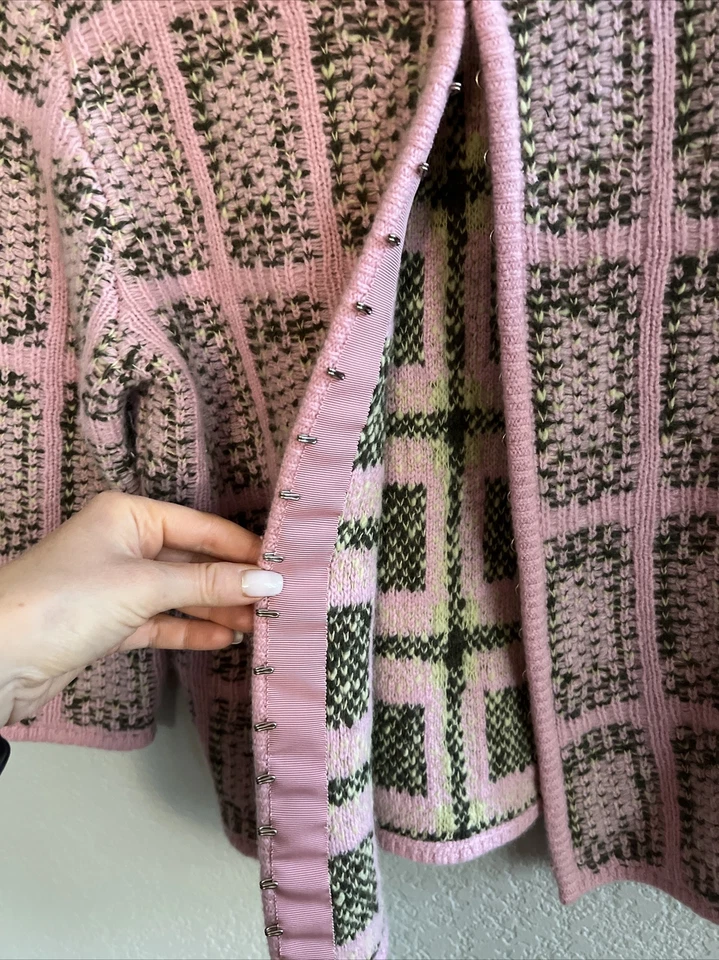 Matilde Women Cashmere Knit Cardigan Sz US 8 IT 44 Pink Grey yellow knit 3/4 - Image 3 of 4