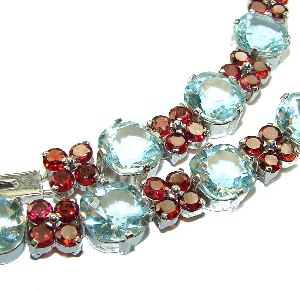 Collar Aguamarina Plata de Ley 925 Hecho a Mano Piedras Preciosas Azules Único 68.5g Foto 3 de 4