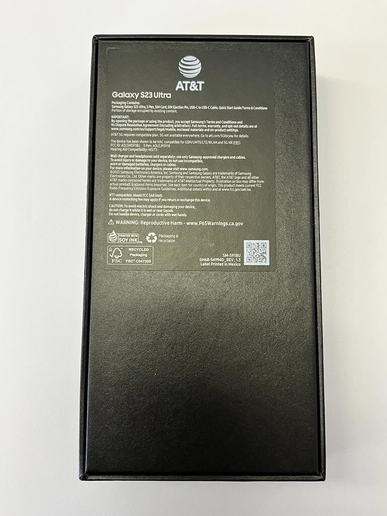 Samsung Galaxy S23 Ultra Retail Box with Manual and USB-C Charging