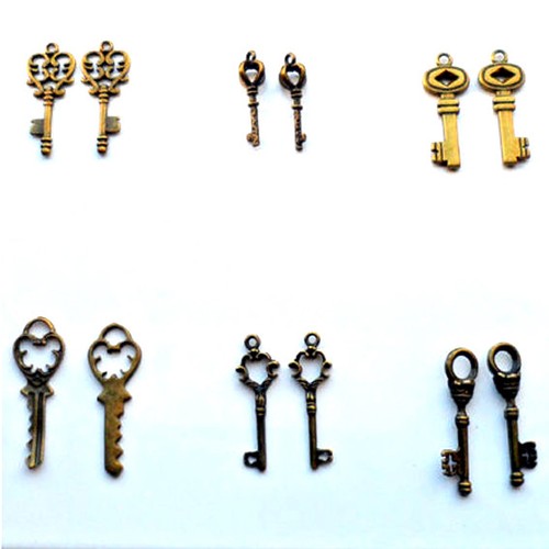 2 PERLES BRELOQUES PENDENTIFS - FORME DE CLEF - FANTAISIE - MÉTAL ...