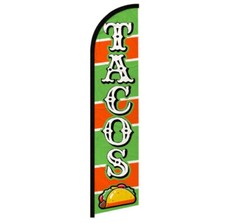 Tacos Windless Advertising Swooper Flag Food Concessions GN/OR 100D