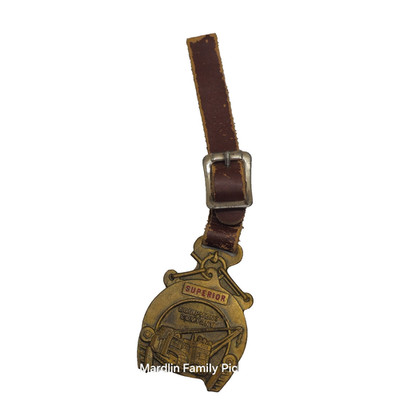 Superior Equipment Co Watch Fob Pipelayer Tractor Crane Brass Green Duck Co Vtg
