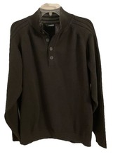 Men  s Sweater Claiborne 1/4 Button Ribbed Neck Black Size XXL