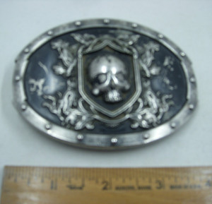 Chrome Brand Roses & Skull Silver & Black Tone Belt Buckle