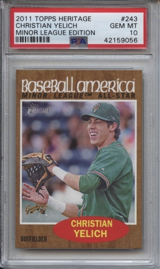 Christian Yelich #243 Baseball Cards 2011 Topps Heritage Minor League Edition trading card — raw and PSA graded price guide
