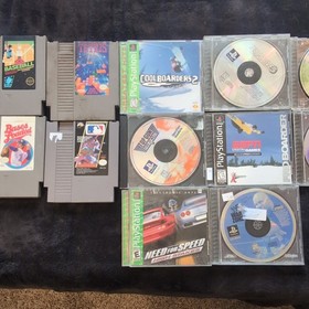 Nintendo NES y Sony PlayStation PS1 Lote de juegos mixtos con fundas (deportes, rompecabezas)