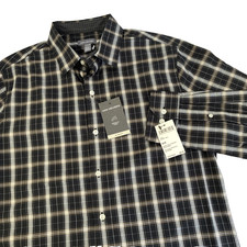New Mens Van Heusen Long Sleeve Button Up Slim Fit Shirt Size Medium Plaid Black