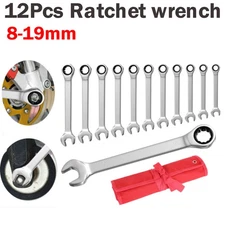 12Pc 8-19mm Metric Ratcheting Wrench Combination Spanner Tool Set Fixed Head NEW