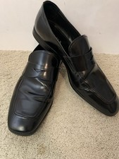 Prada Men’s Black Leather Penny Loafers Size 10 Square Toe Dress Shoes