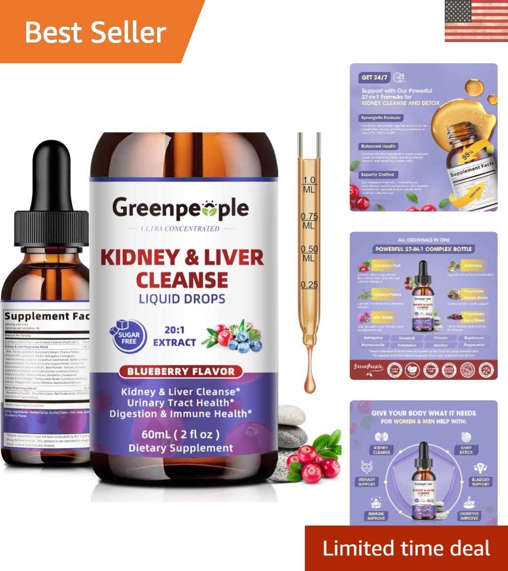 Herbal Kidney & Liver Cleanse Drops 2 Fl Oz - Fast Absorption & Herbal Blend