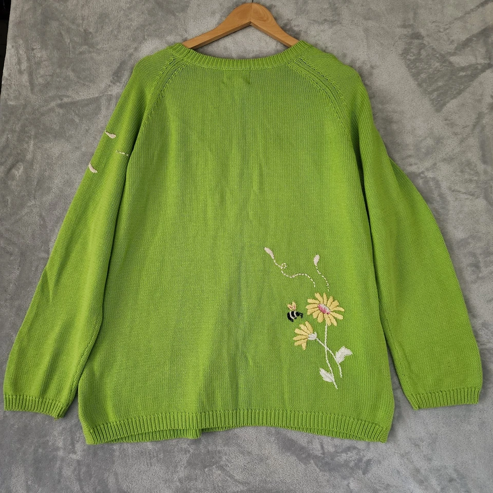 Vintage Quacker Factory Sweater Womens Large Embroidered Flowers Bumble Bees - Image 3 of 4