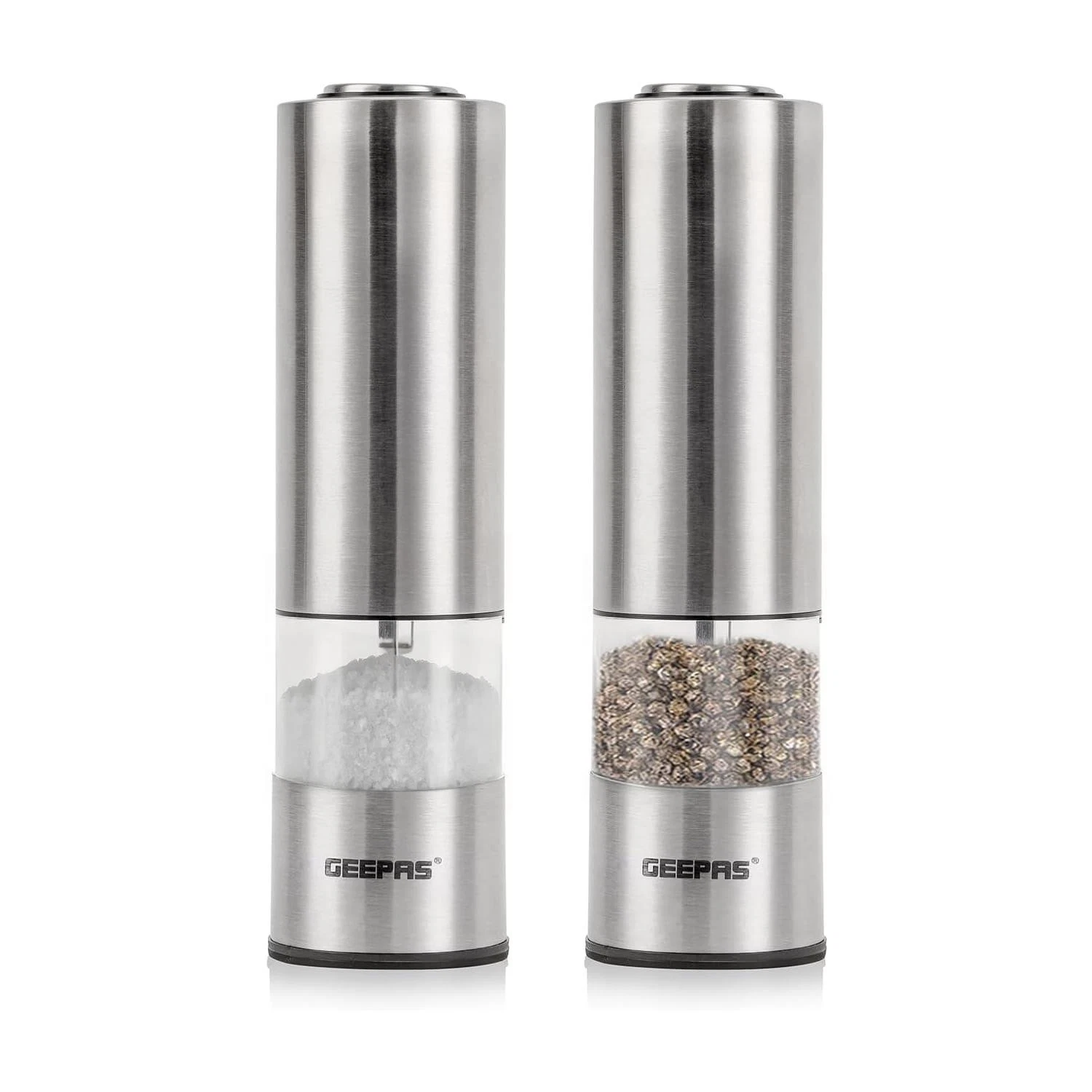 GEEPAS Electric Salt & Pepper Mill Grinder Battery-Powered LED Light Pack of 2