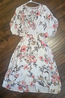 Final Touch Beautiful COTTAGECORE Floral Dress SZ M Cuffed Short Sleeve (Hng)