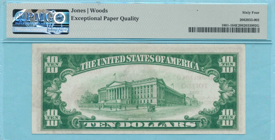 Toledo OHIO Charter 91 First Nat'l Bank Toledo $10 29-1 CU-64(PMG)  EPQ Ch Unc - Image 3 of 4