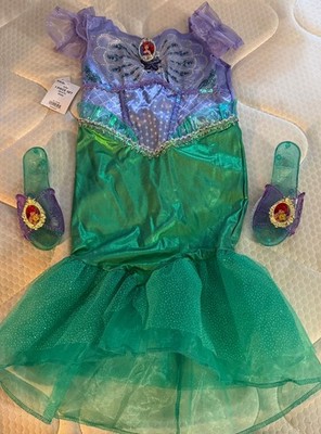 Disney Princess The Little Mermaid Halloween Costume Dress Play Shoes Sz XS 4/5