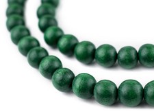 Green Round Natural Wood Beads 10mm Large Hole 16 Inch Strand