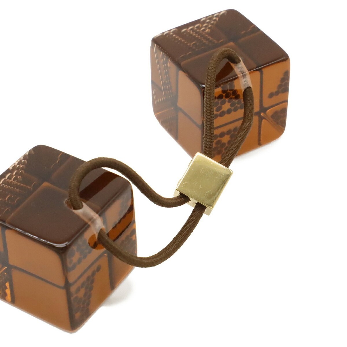 LOUIS VUITTON Hair Cube Ties with Rhinestones, Light Brown and Dar