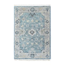 2'x3' Blue Oushak Design Supple Collection Hand Knotted Pure Wool Mat Rug 10495
