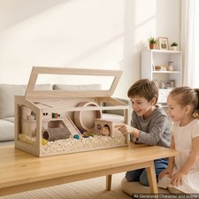 Uimoso Wooden Hamster Cage Habitat 31.9" Spacious Small Animal Enclosure