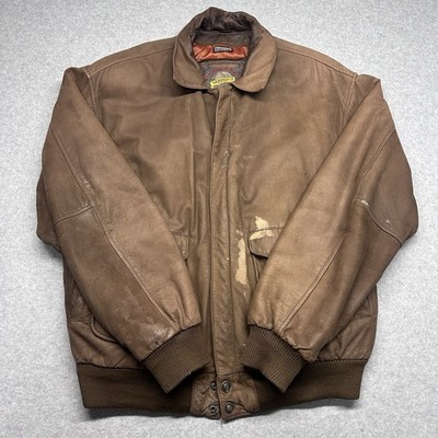 Distressed Wilsons Leather Adventure Bound Jacket Mens XLT Brown Zip Bomber Fly
