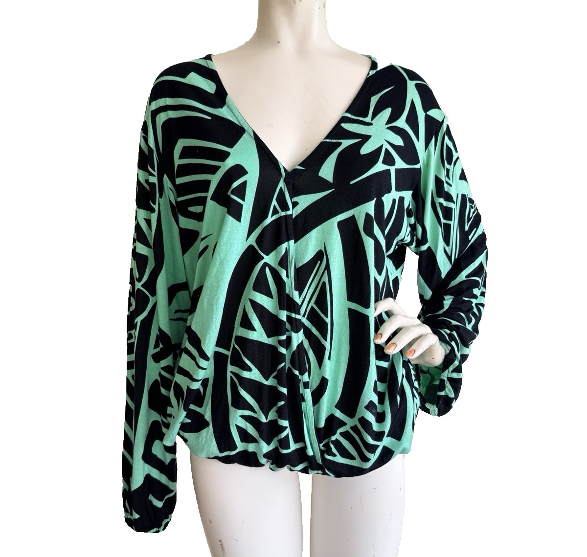 MISSING POLYNESIA Top Mint Green Black Hawaiian A… - image 8