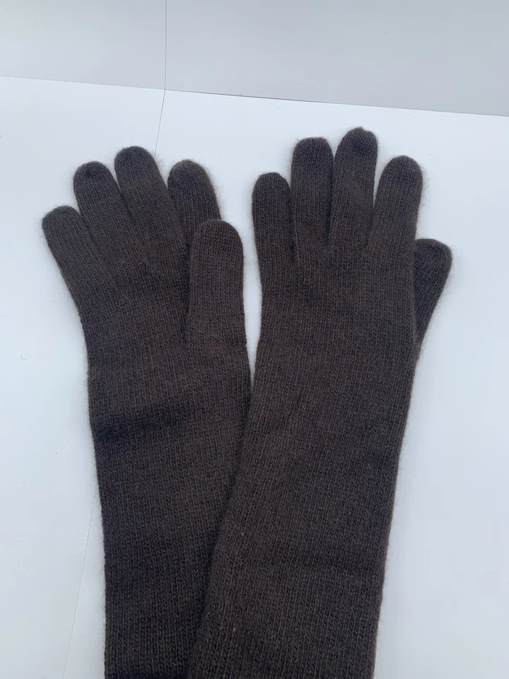 NWT Portolano Women's 100% Cashmere Elbow Length Glove Women's Dark Brown Knit - Image 3 of 4
