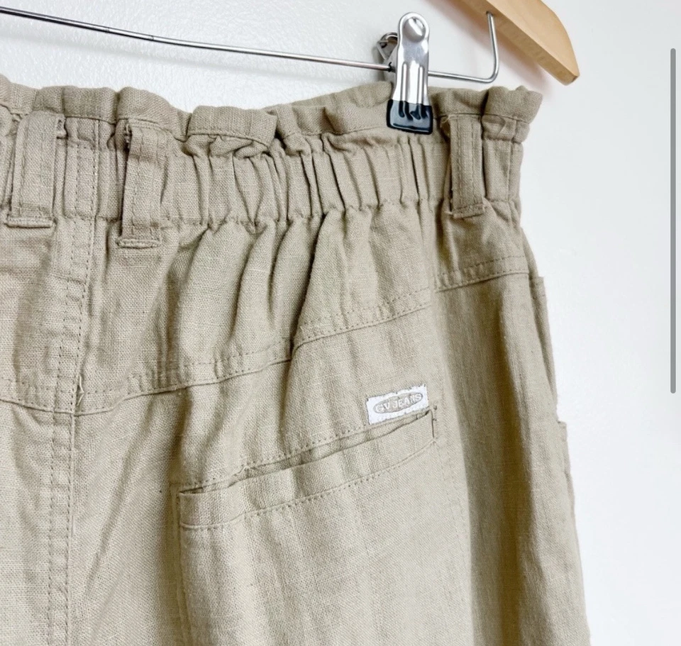 Pantalón cónico vintage de lino y algodón tostado cintura alta talla 12 Foto 3 de 4