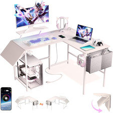 L Shaped Gaming Desk with Desk Extender, 120-150cm Smart Corner Computer Desk wi