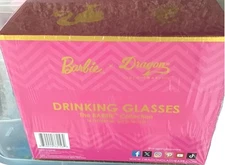Barbie Dragon Glassware Drinking Glasses 16 Oz Pink Magenta Colors New Sealed
