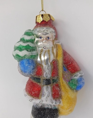 Santa Blown Glass Ornament Micro Bead Sugared Look Christmas Large 5.5" - Picture 4 of 9