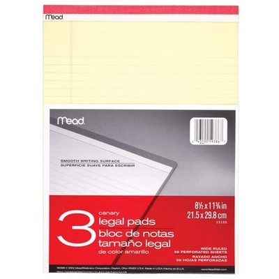 Mead Legal Pads Wide Ruled Paper 8-1/2'' x 11-3/4'' 50 Sheets Memo Pads Note Pa...
