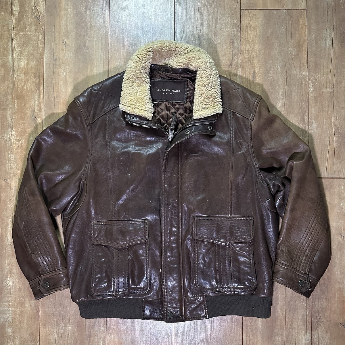 Men's Andrew Marc New York Leather Jacket with Lamb Fur Trim