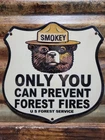 VINTAGE SMOKEY BEAR PORCELAIN SIGN OLD US FOREST SERVICE SHIELD NATIONAL PARK 12