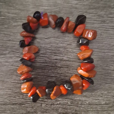 Single Red And Black Plastic Pebble Stone Bead Bracelet