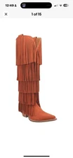 Dingo Women's 7 M Wild Child Suede Fringe Tall Western Boot -  DI276-RUST
