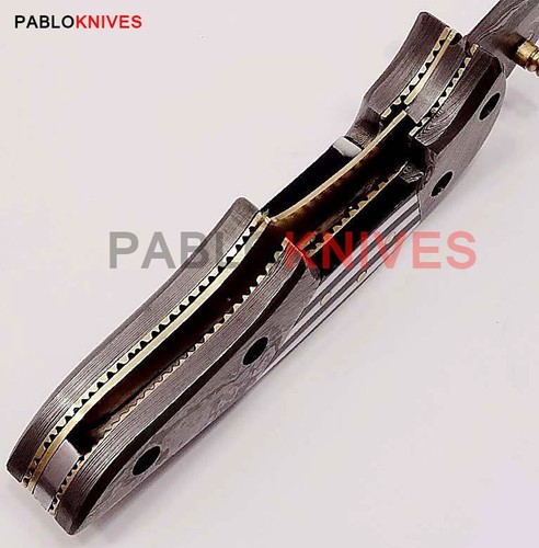 Cuchillo de caza plegable de acero Damasco forjado a mano, bolsillo, exterior, supervivencia - Imagen 3 de 4