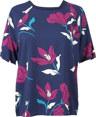 Damen Ex M&S Marks and Spencer Per Una Marineblau Blumenmuster Knopfleiste hinten Oberteil