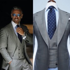 Men's Handmade Custom Gray Suit 3 PCS Handmade Business Groom Formal Blazer