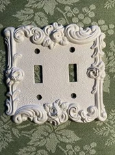 Vintage 1967 MCM Cast Metal Double Light Switch Plate Cover Hollywood Regency