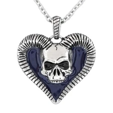 HORNED SKULL HEART PENDANT NECKLACE WITH BLUE PURPLE EPOXY BY CONTROSE