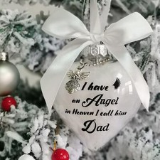 Clear Christmas Memorial Ornament Feather Ball, I Have an Angel in Heaven, Da...