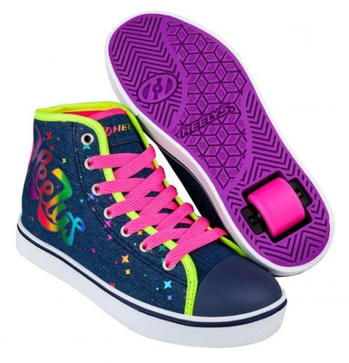Heelys Original Wheels Shoes Veloz Girls Heelys, Blue Denim/Rainbow Canvas  | eBay
